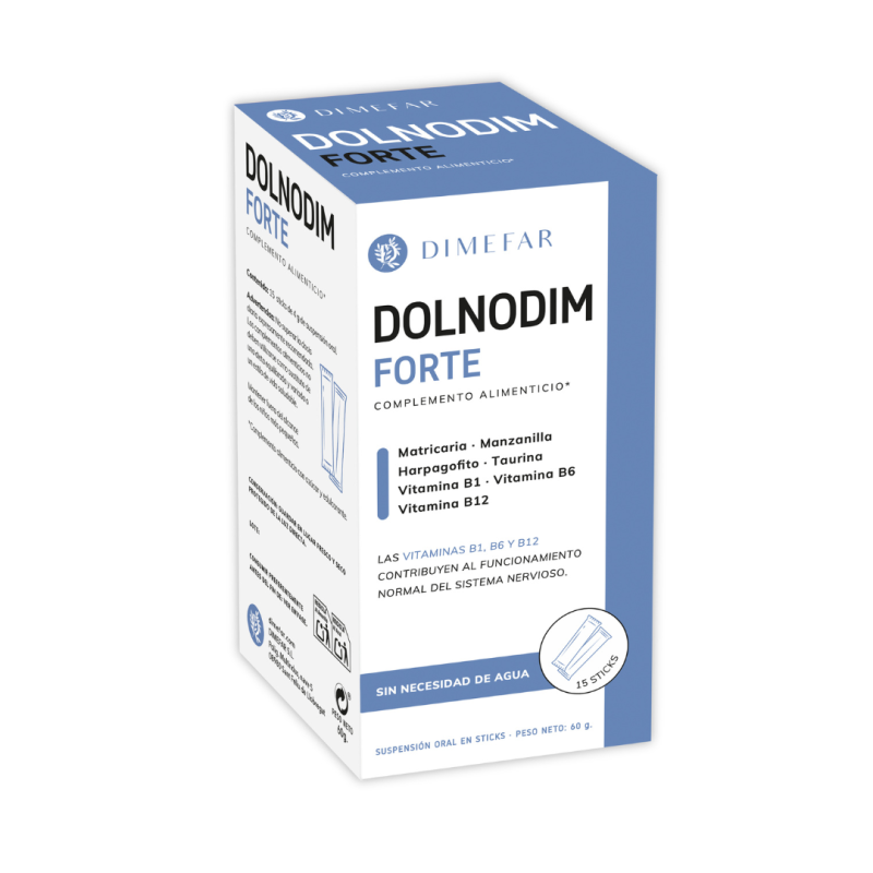 Dolnodim Forte – 15 sticks con Matricaria, Manzanilla, Harpagofito, Taurina y Vitaminas B1, B6 y B12 Dolnodim Forte – 15 sticks con Matricaria, Manzanilla, Harpagofito, Taurina y Vitaminas B1, B6 y B12