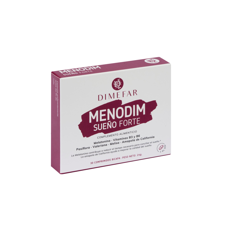 Menodim Sueño Forte-30 comprimidos a base de Melatonina, Valeriana, Passiflora, Erva-cidreira, Papoula de Califórnia Vit B3 e B6 Menodim Sueño Forte-30 comprimidos a base de Melatonina, Valeriana, Passiflora, Erva-cidreira, Papoula de Califórnia Vit B3 e B6