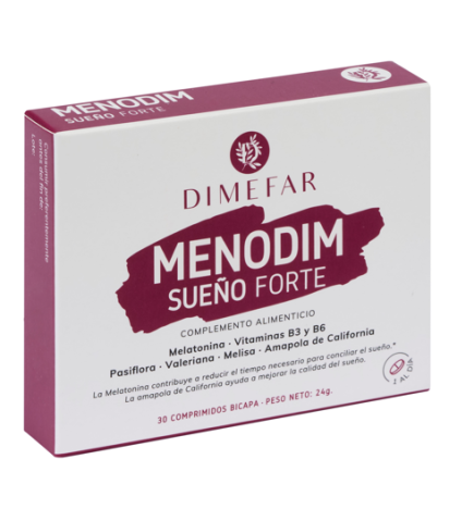 Menodim Sueño Forte-30 comprimidos a base de Melatonina, Valeriana, Passiflora, Erva-cidreira, Papoula de Califórnia Vit B3 e B6